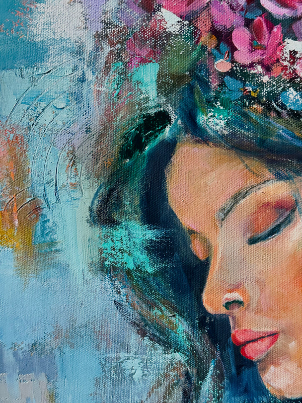 Her, crowned in flowers - Original Painting