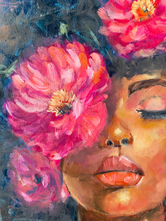 Her and the peonies - Original Painting