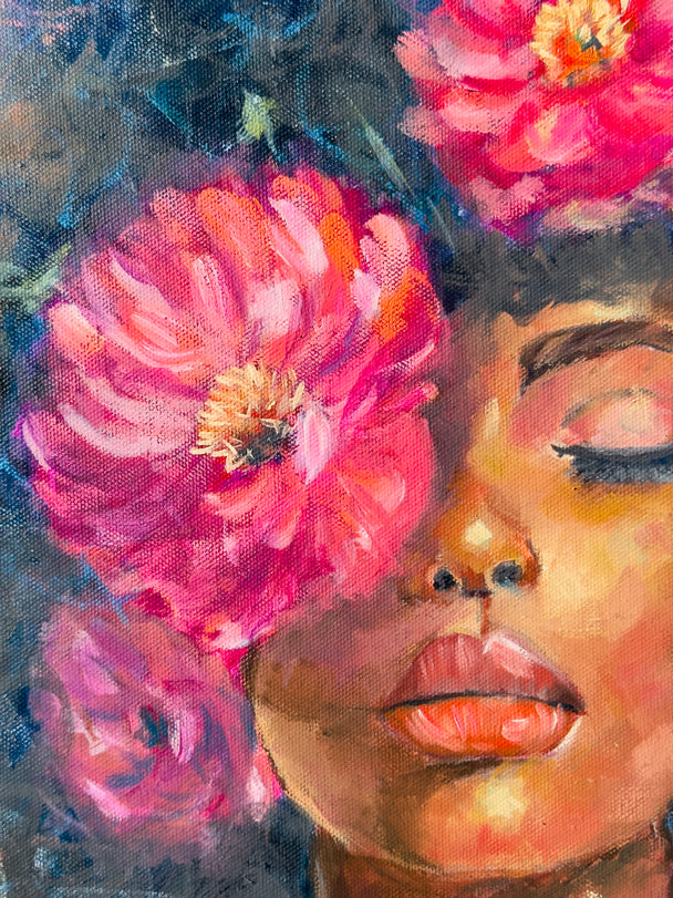 Her and the peonies - Original Painting
