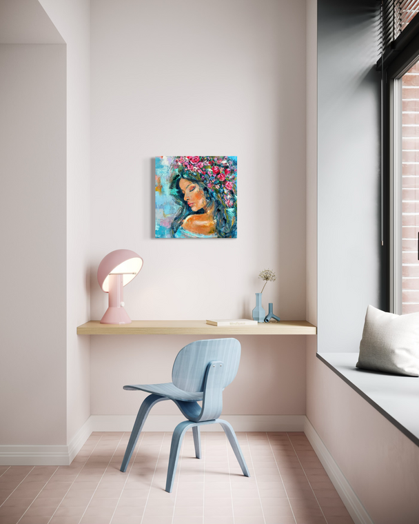 Her, crowned in flowers - Original Painting