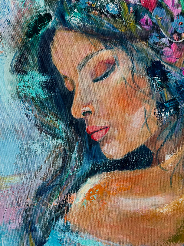 Her, crowned in flowers - Original Painting