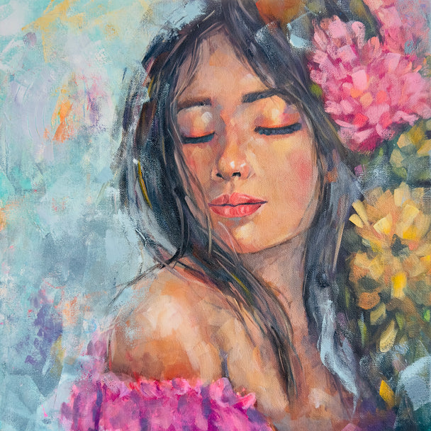 Her and wildflowers- Original painting