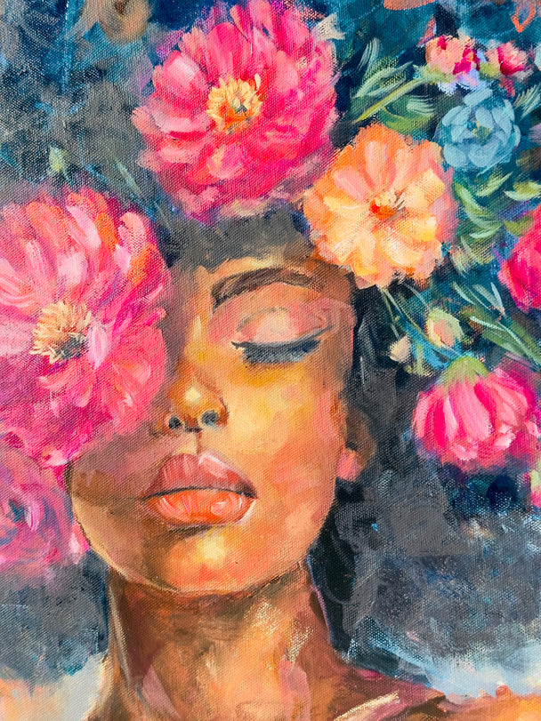 Her and the peonies - Original Painting
