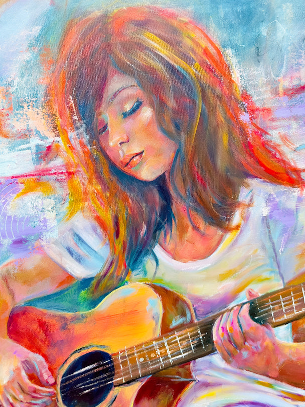 She is lost in colors. Original painting..