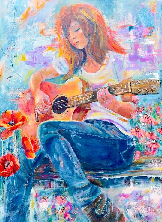 She is lost in colors. Original painting..