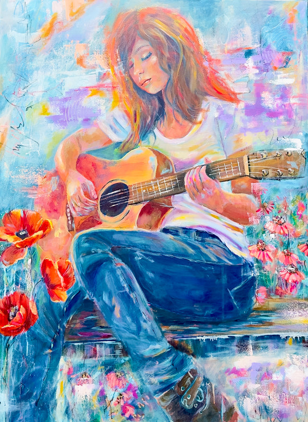She is lost in colors. Original painting..