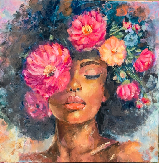 Her and the peonies - Original Painting