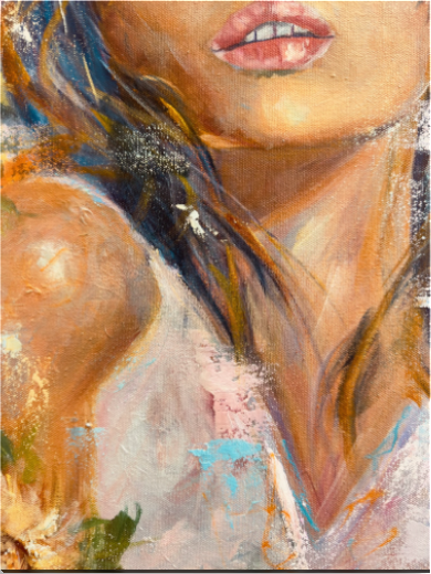 Her and sunflowers, original painting